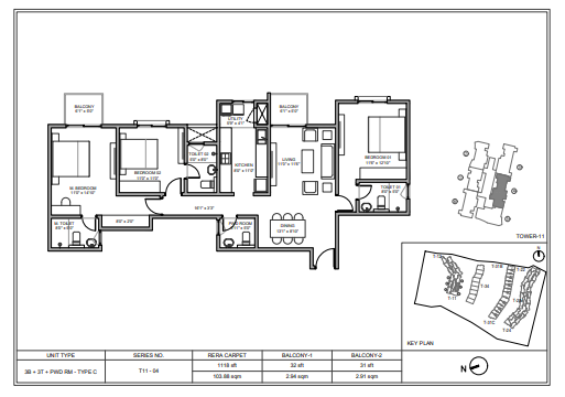 Godrej MSR City 3 BHK Floorplan